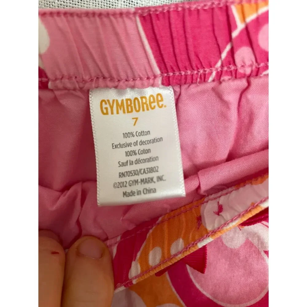 Gymboree Twirly Tiered Girl's Size 7‎ Cotton Skirt Pink Orange and White Lined